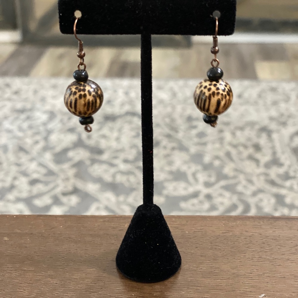 New print wooden bead earrings